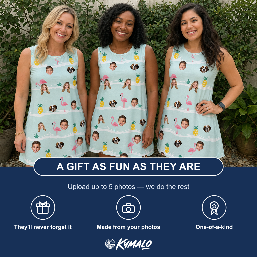 Friends in matching Women's Bromeliad Ballet Custom Face Tank Dress — a group gift photo
