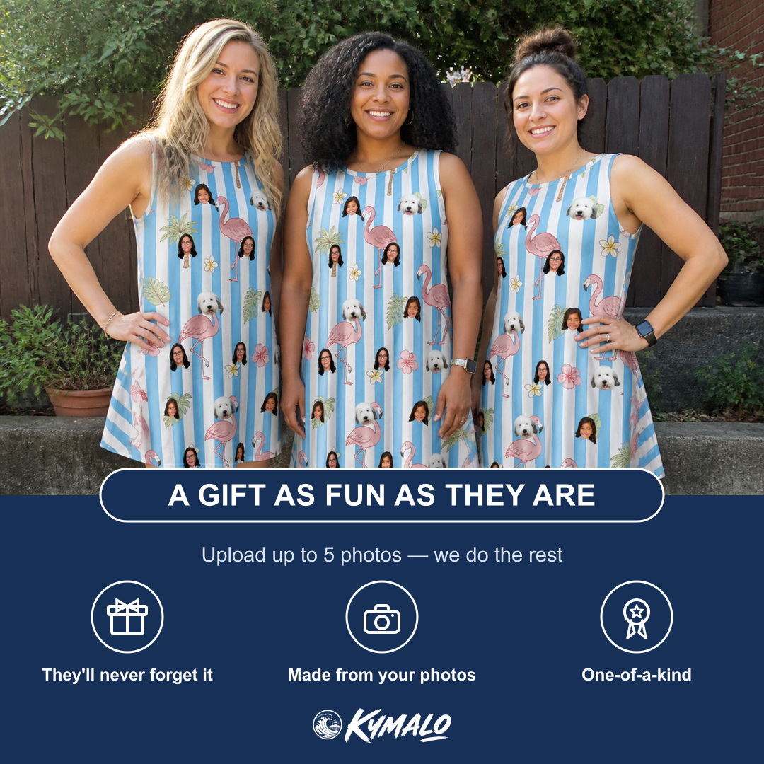 Friends in matching Women's Cerise Sashay Custom Face Tank Dress — a group gift photo
