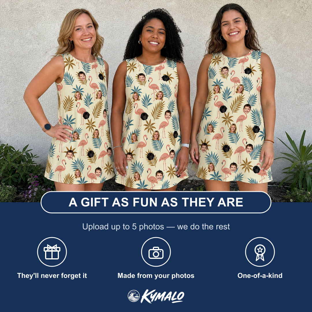 Friends in matching Women's Flamboyance Dance Custom Face Tank Dress — a group gift photo