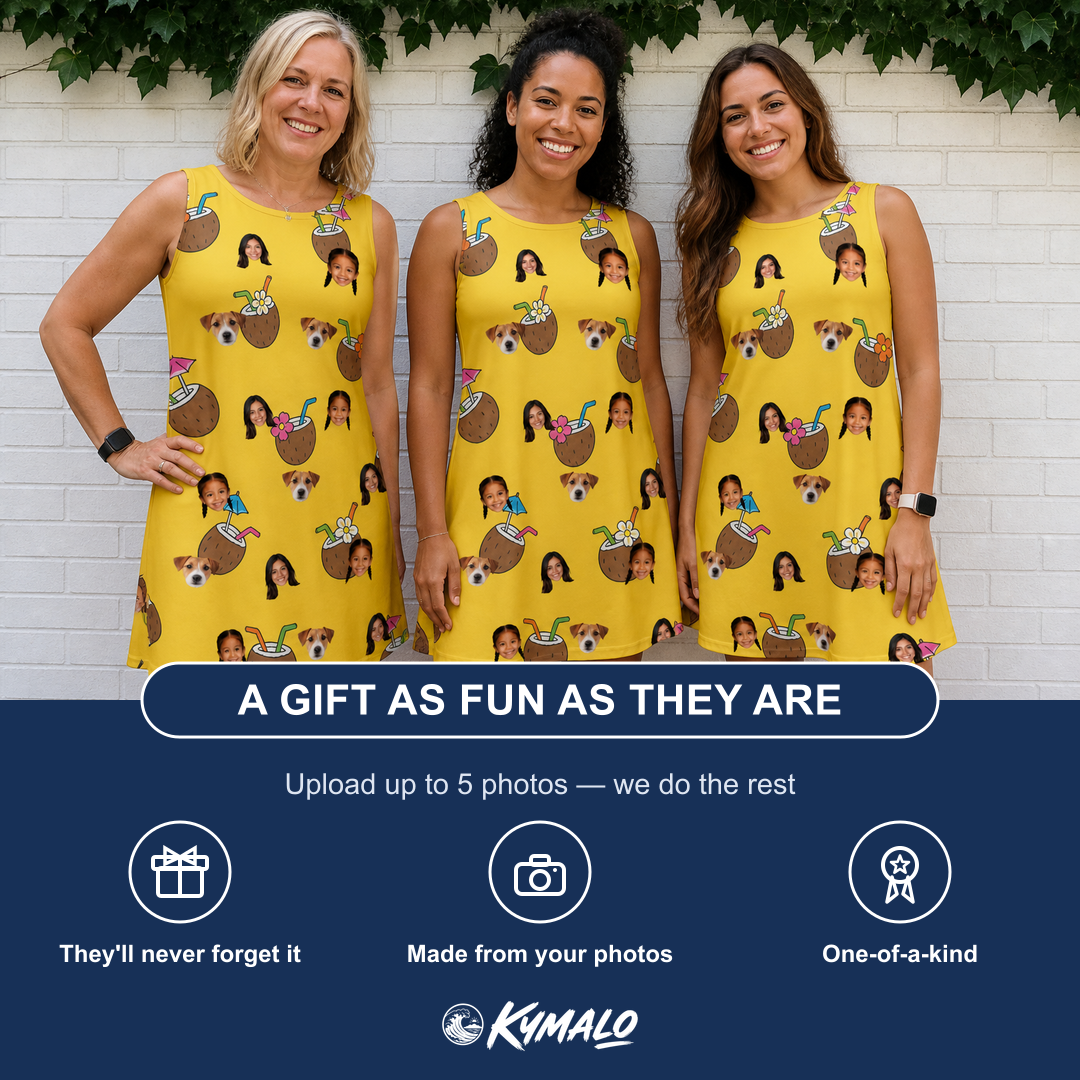 Friends in matching Women's Nutty Nectar Custom Face Tank Dress — a group gift photo