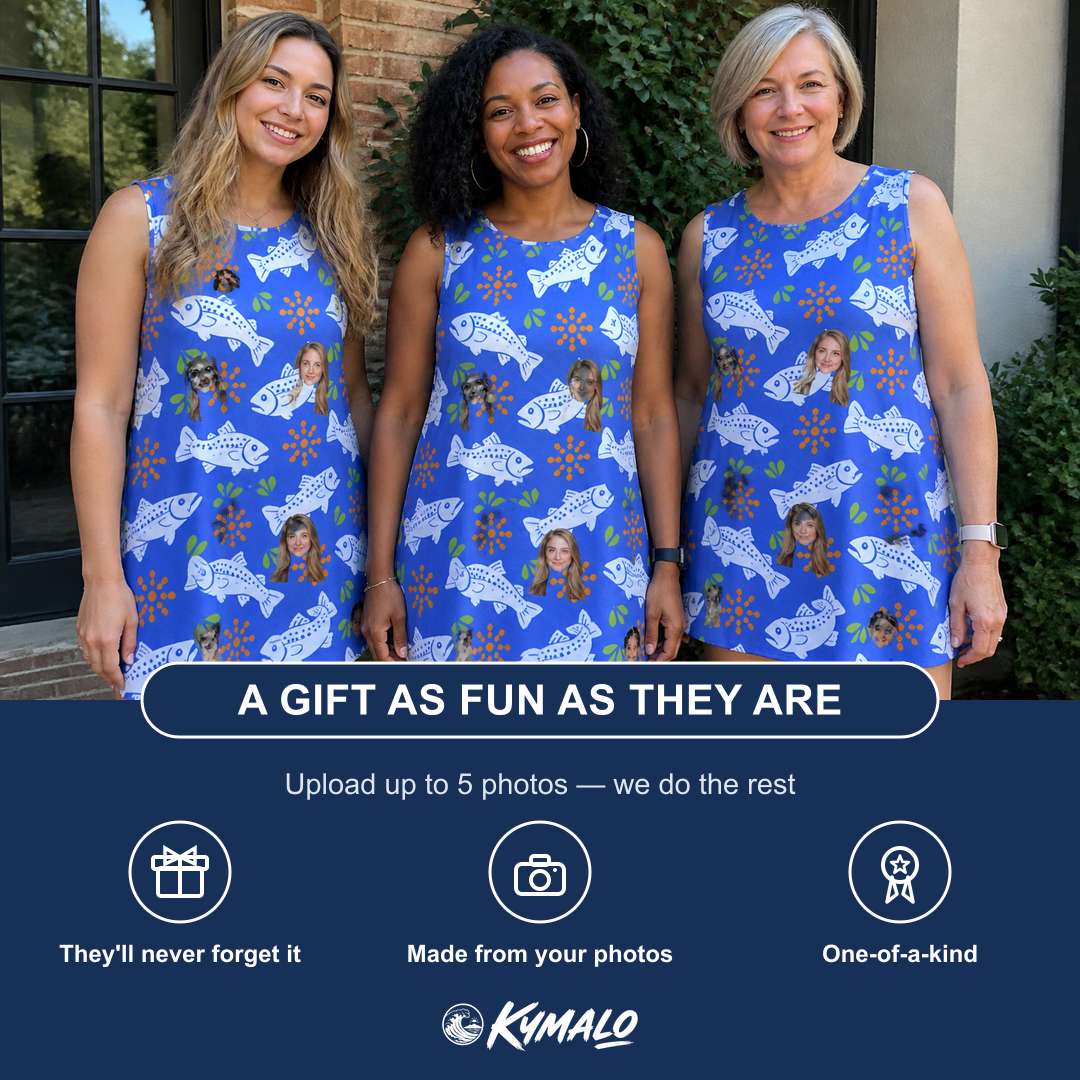 Friends in matching Women's River Rascals Custom Face Tank Dress — a group gift photo