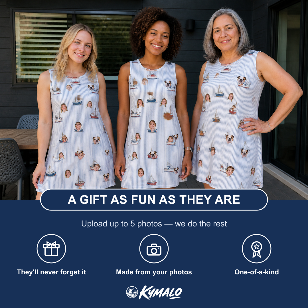 Friends in matching Women's Sardine Skippers Custom Face Tank Dress — a group gift photo