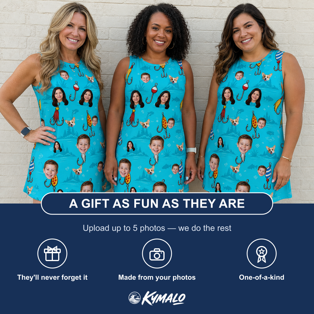 Friends in matching Women's Barbed Banter Custom Face Tank Dress — a group gift photo