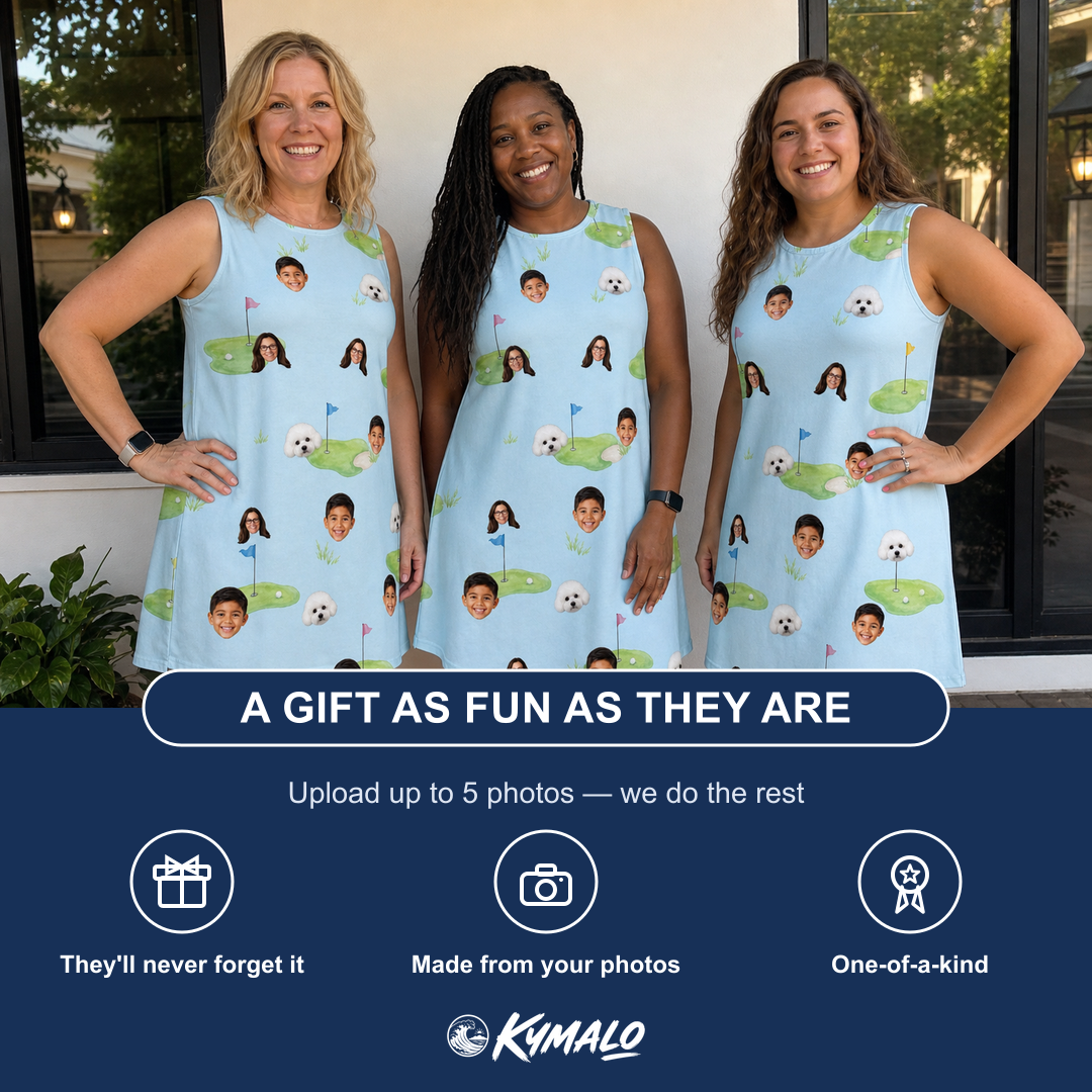 Friends in matching Women's Turf Tactics Custom Face Tank Dress — a group gift photo