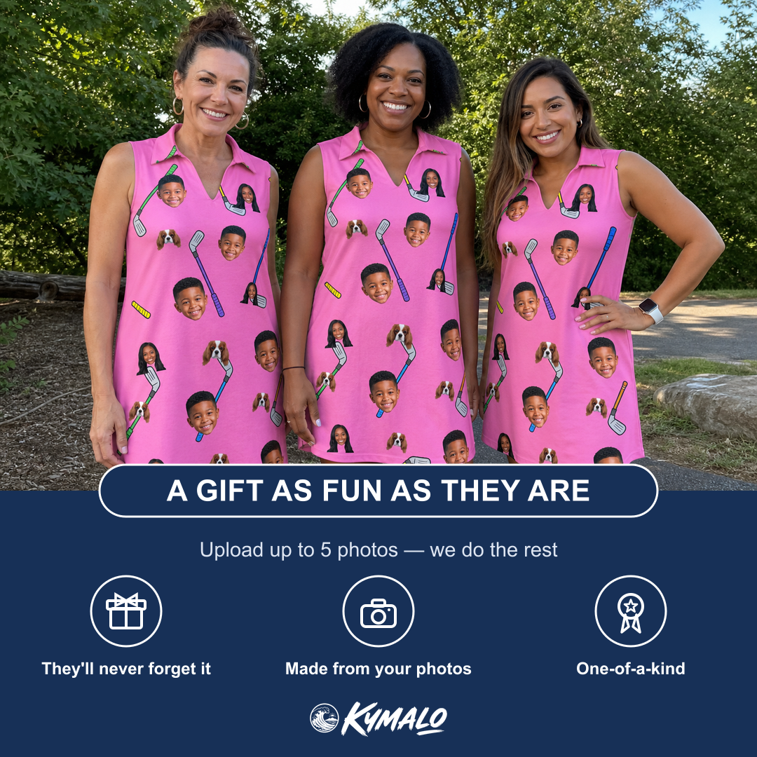 Friends in matching Women's Loft Legends Custom Face V-Neck Dress — a group gift photo