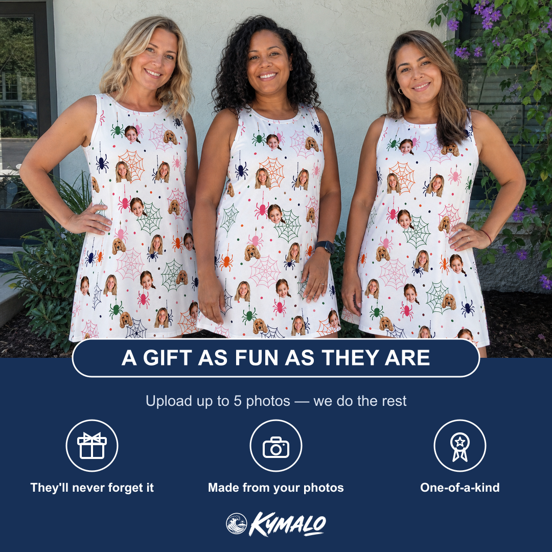Friends in matching Women's Venom Velvet Custom Face Tank Dress — a group gift photo