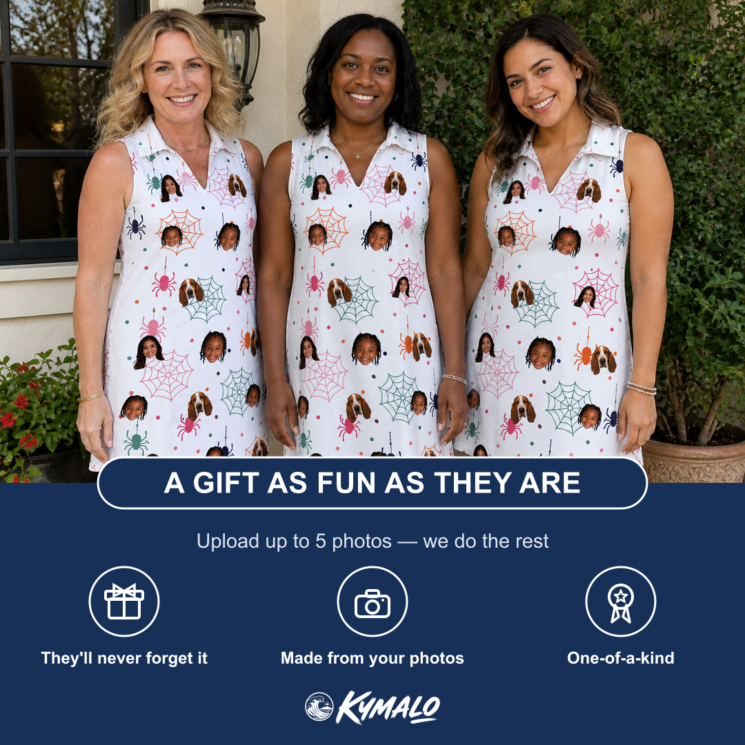 Friends in matching Women's Venom Velvet Custom Face V-Neck Dress — a group gift photo