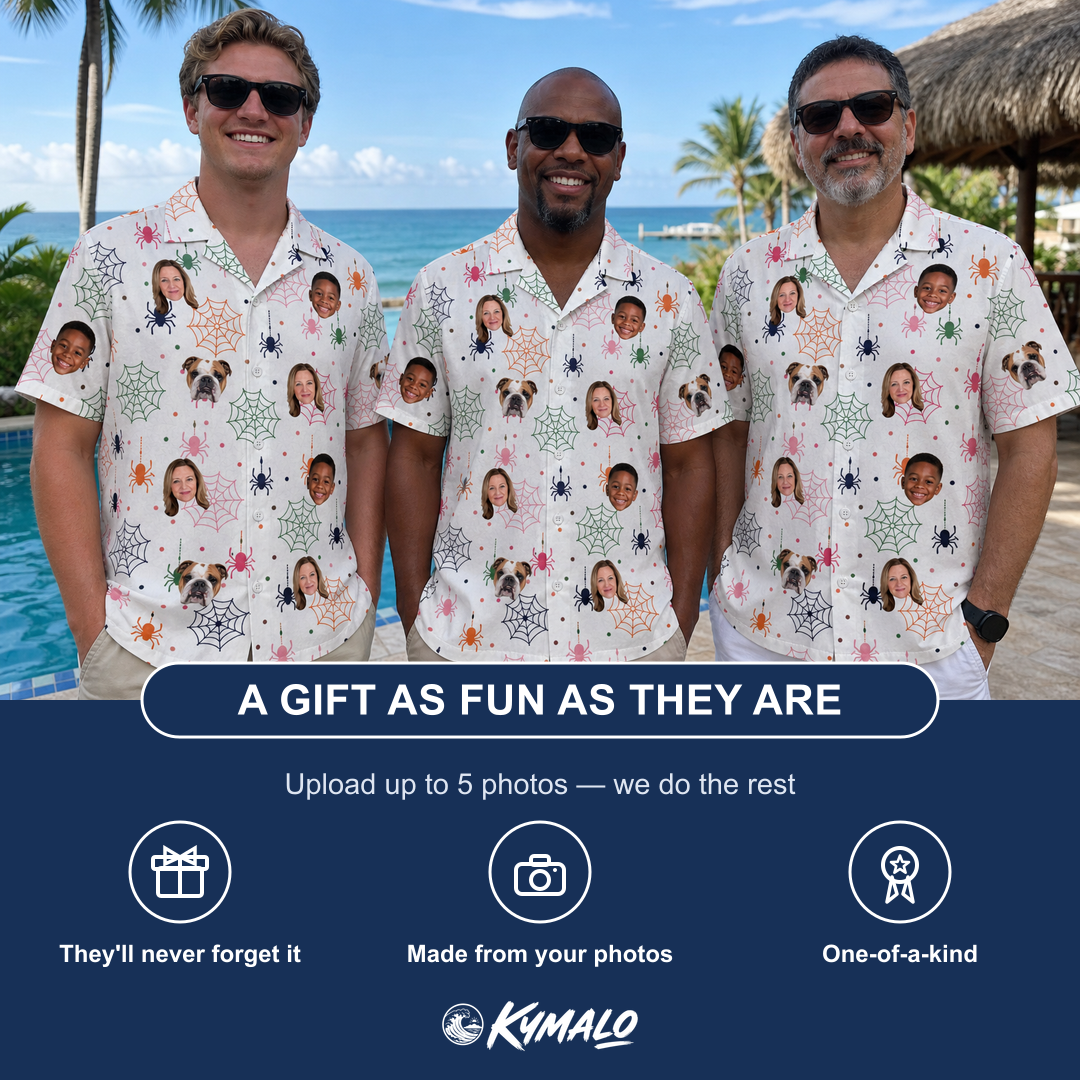 Friends in matching Men's Venom Velvet Custom Face Hawaiian Shirt — a group gift photo