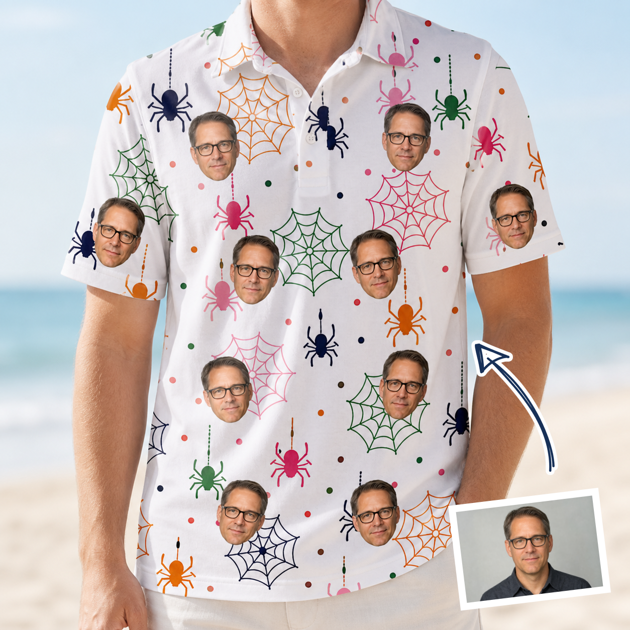 Man wearing Men's Venom Velvet Custom Face Polo Shirt — custom faces printed all-over