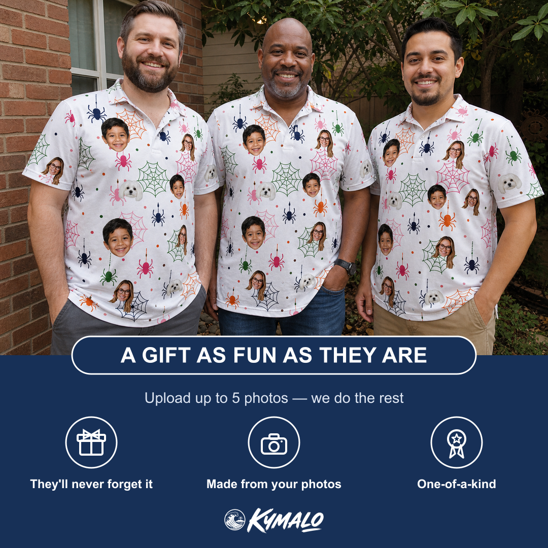 Friends in matching Men's Venom Velvet Custom Face Polo Shirt — a group gift photo