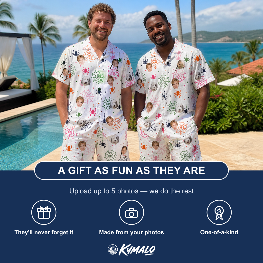 Friends in matching Men's Venom Velvet Custom Face Shirt & Shorts Set — a group gift photo