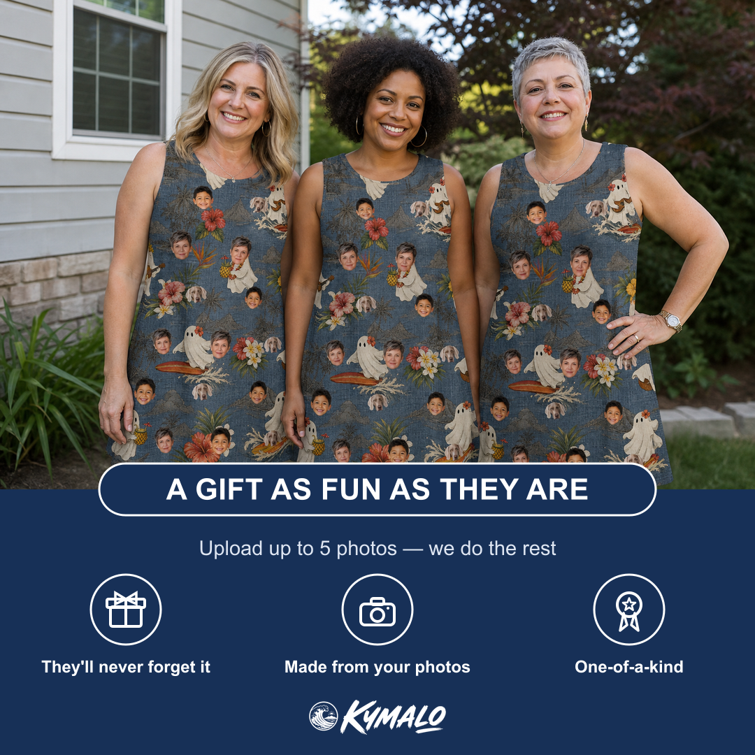 Friends in matching Women's Ectoplasm Eccentrics Custom Face Tank Dress — a group gift photo