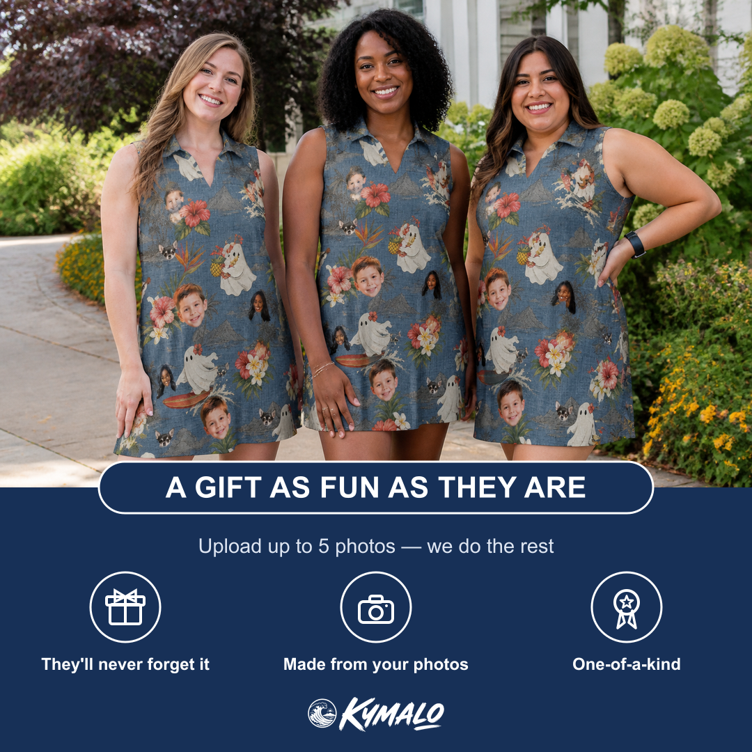 Friends in matching Women's Ectoplasm Eccentrics Custom Face V-Neck Dress — a group gift photo