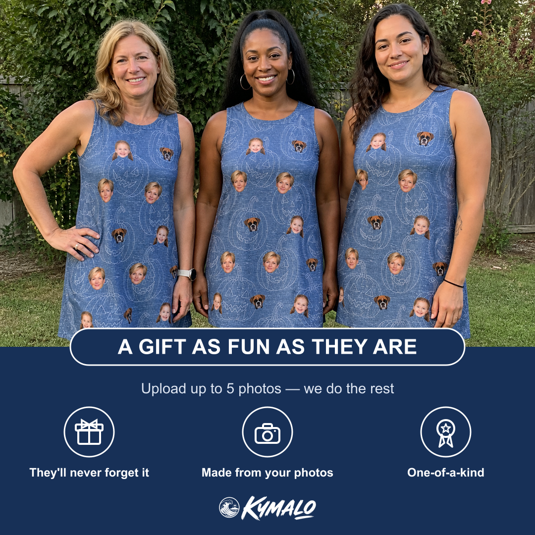 Friends in matching Women's Porchlight Punks Custom Face Tank Dress — a group gift photo