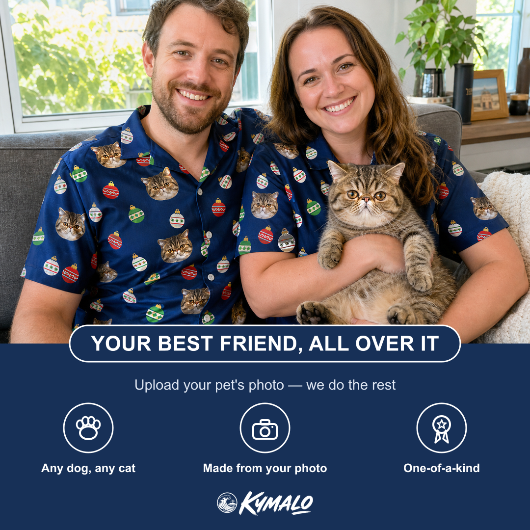 Friends in matching Women's December Dangles Custom Cat Face Hawaiian Shirt — a group gift photo