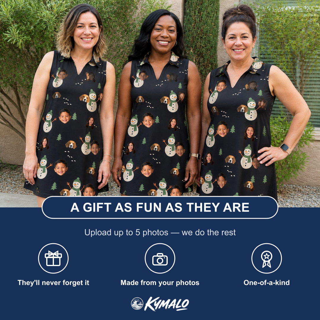 Friends in matching Women's Carrot Crooners Custom Face V-Neck Dress — a group gift photo
