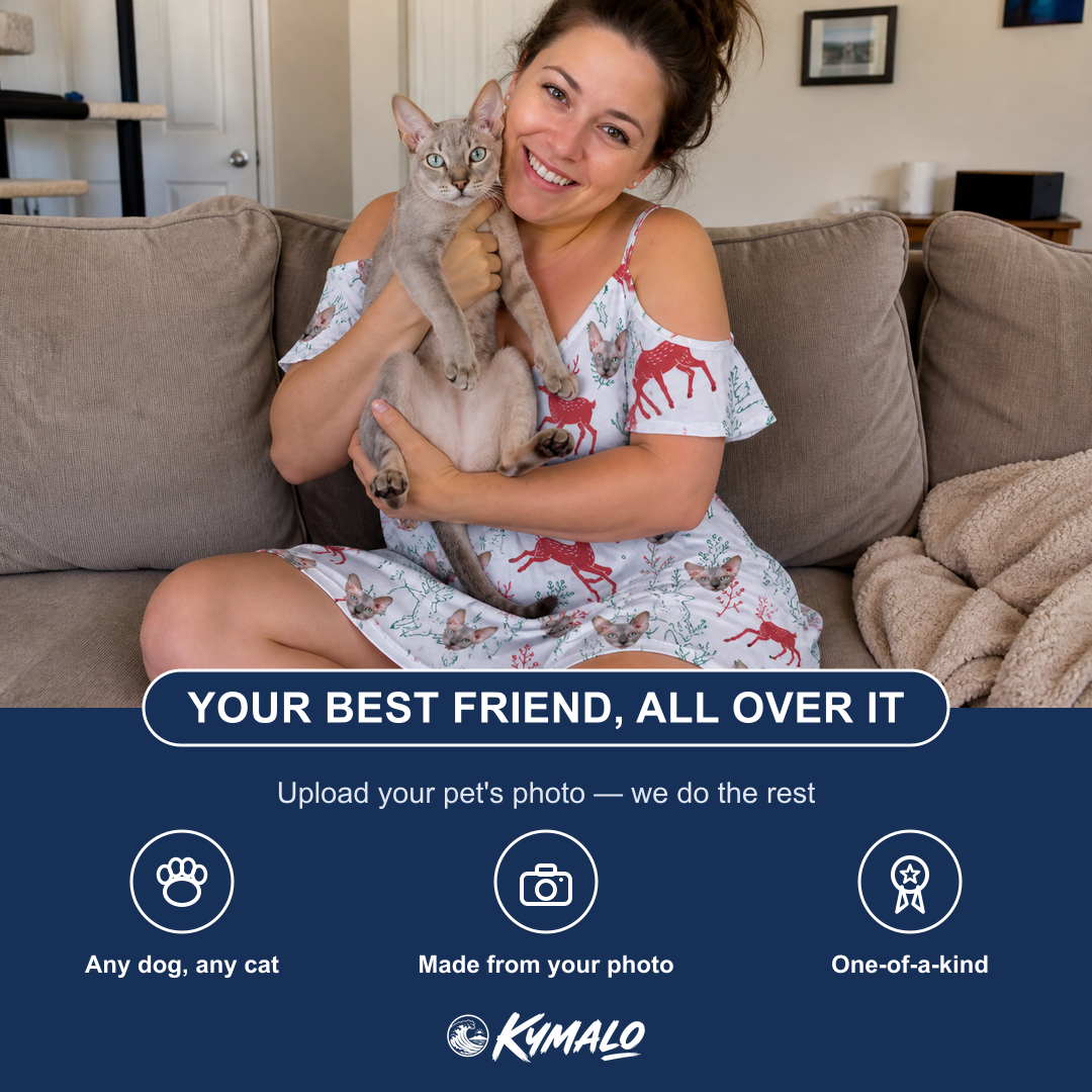 Friends in matching Women's Prancer Pranks Custom Cat Face Off-Shoulder Dress — a group gift photo