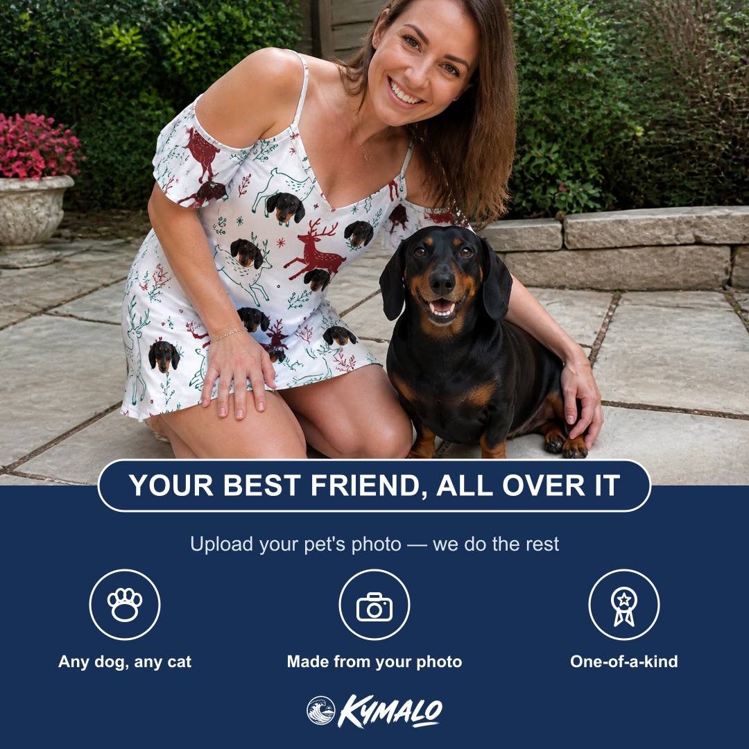 Friends in matching Women's Prancer Pranks Custom Dog Face Off-Shoulder Dress — a group gift photo