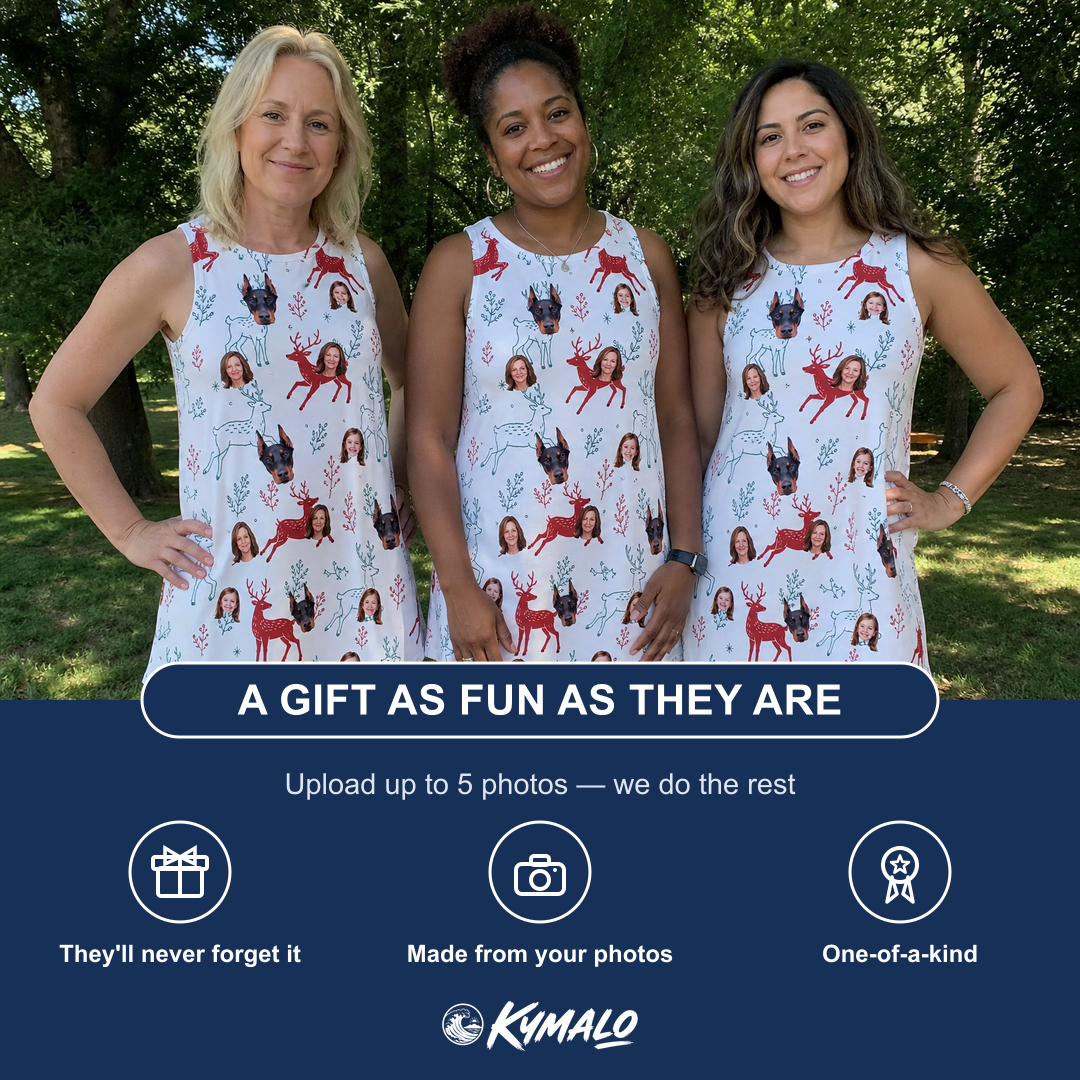 Friends in matching Women's Prancer Pranks Custom Face Tank Dress — a group gift photo