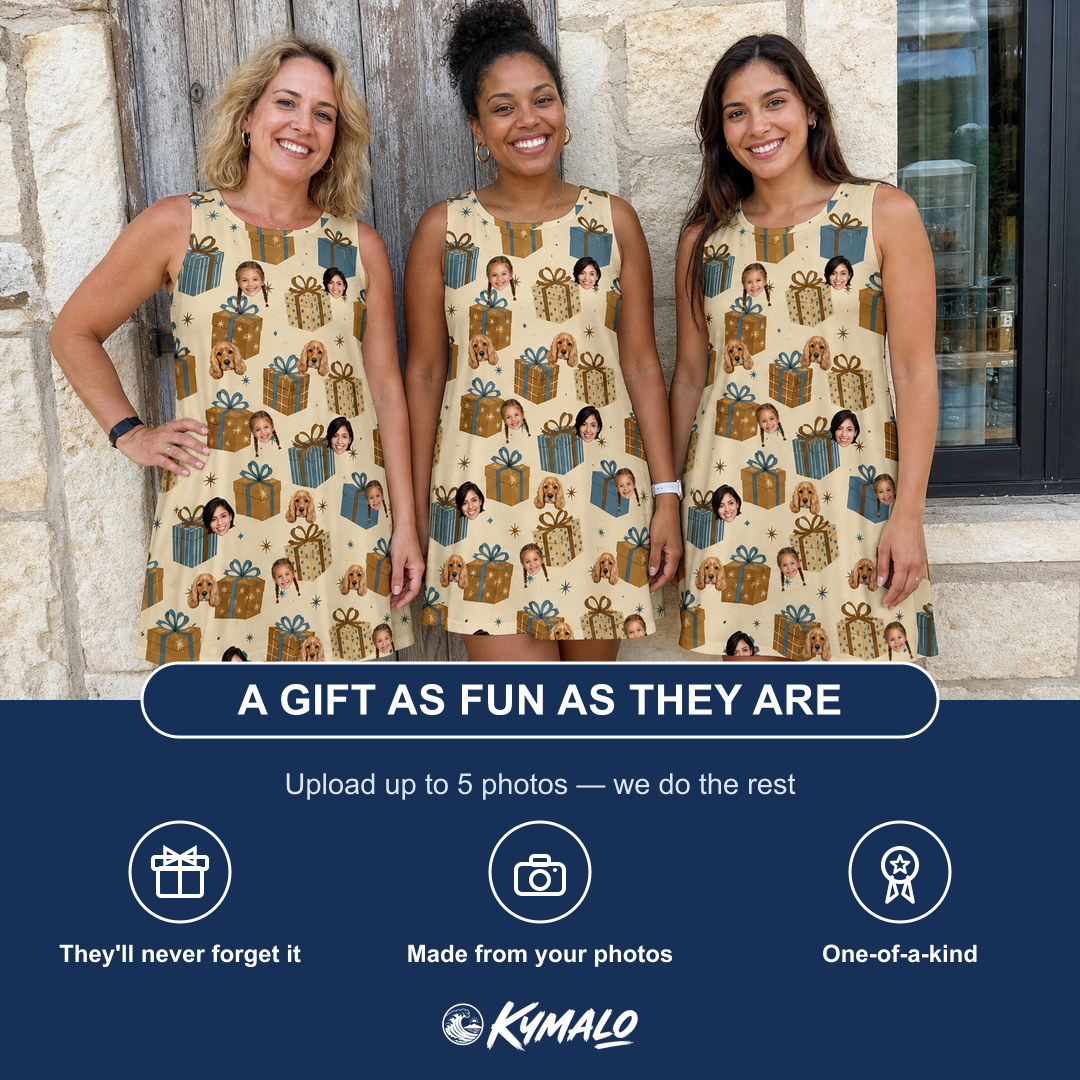 Friends in matching Women's Gift Glee Custom Face Tank Dress — a group gift photo