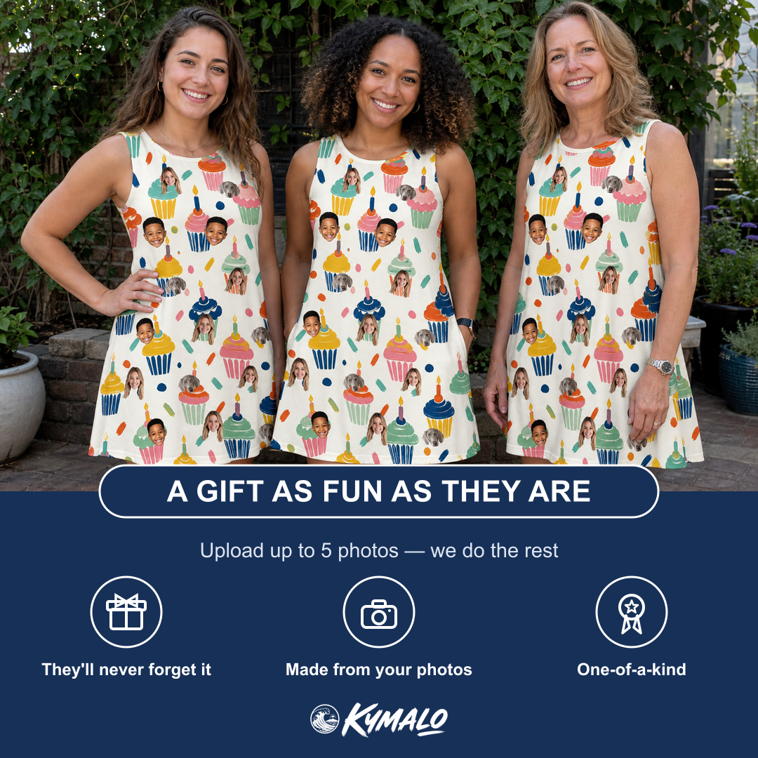 Friends in matching Women's Sweet Stackers Custom Face Tank Dress — a group gift photo
