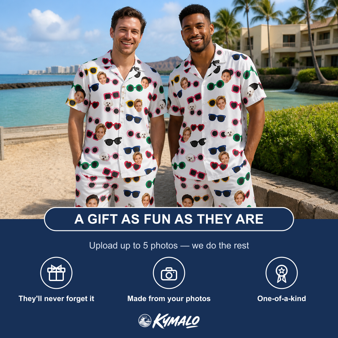Friends in matching Men's Vow Visors Custom Face Shirt & Shorts Set — a group gift photo