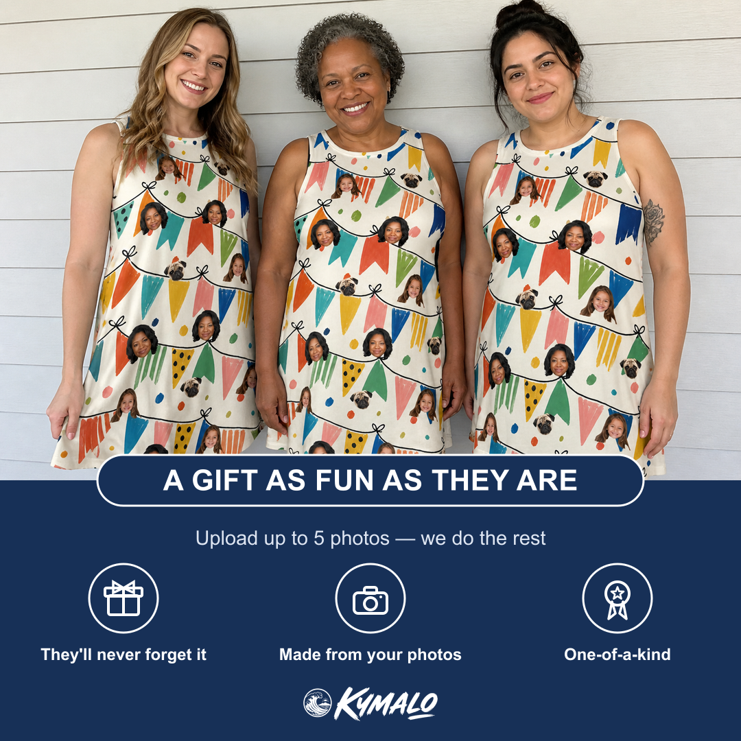 Friends in matching Women's Tulle Tumble Custom Face Tank Dress — a group gift photo