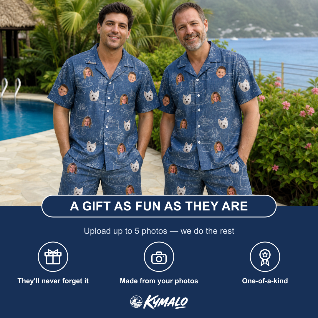 Friends in matching Men's Bridal Batter Custom Face Shirt & Shorts Set — a group gift photo