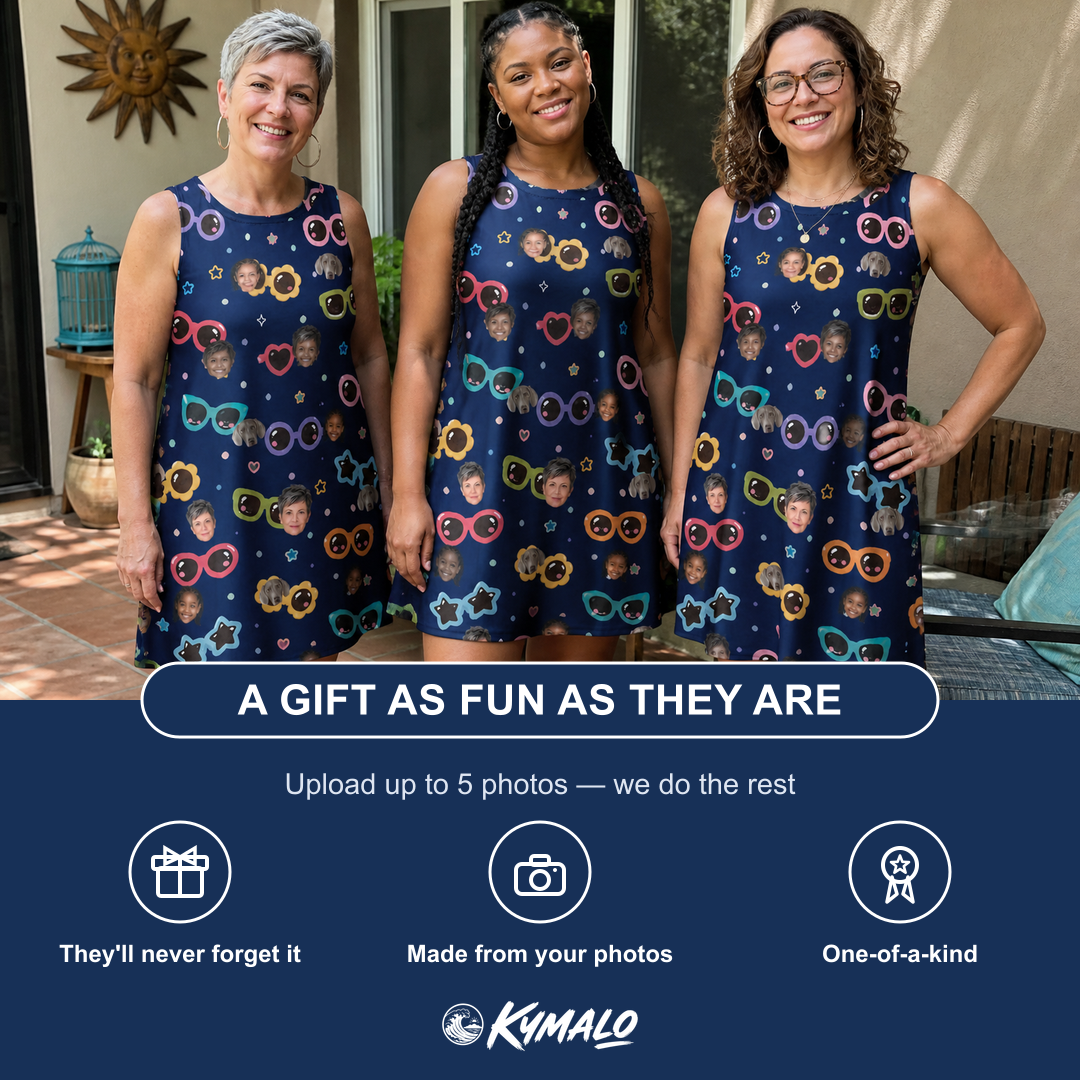 Friends in matching Women's Ray Reunion Custom Face Tank Dress — a group gift photo