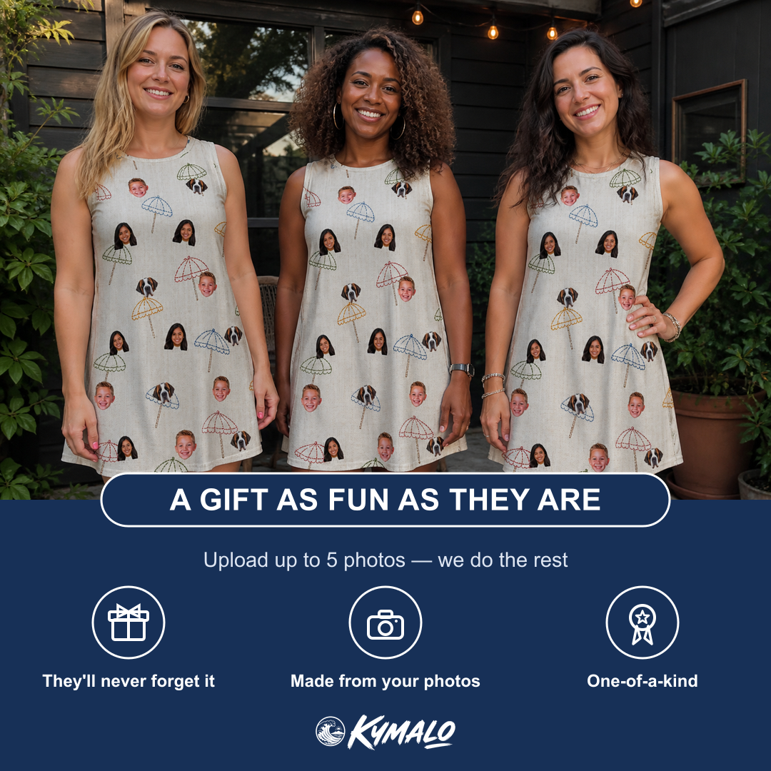 Friends in matching Women's Parasol Pals Custom Face Tank Dress — a group gift photo