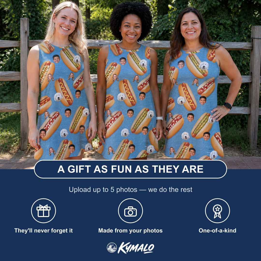 Friends in matching Women's Bunited States Custom Face Tank Dress — a group gift photo