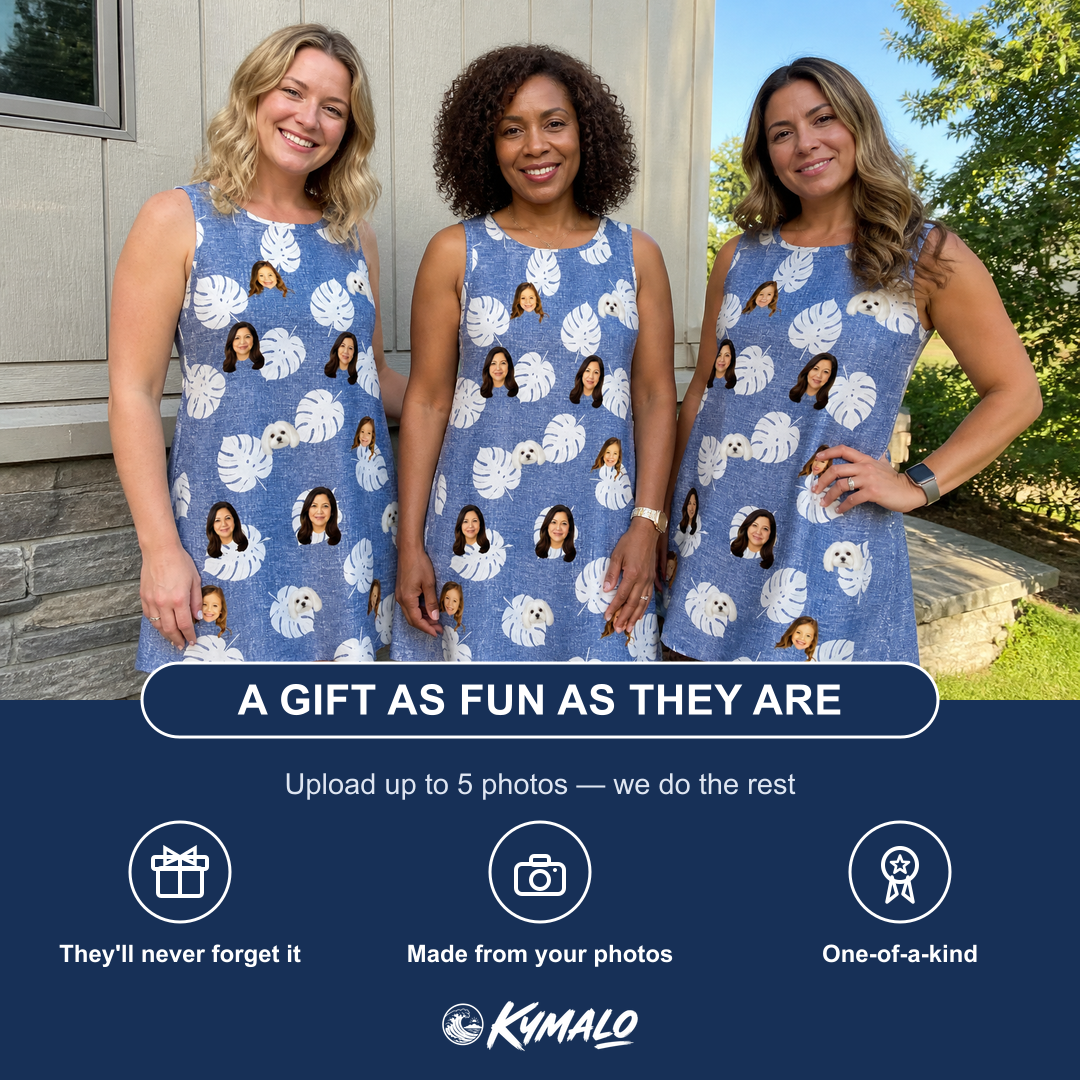 Friends in matching Women's Split Personality Custom Face Tank Dress — a group gift photo