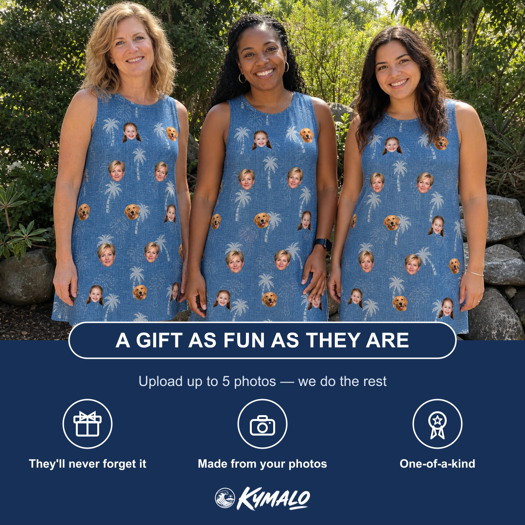 Friends in matching Women's Flower Power Custom Face Tank Dress — a group gift photo