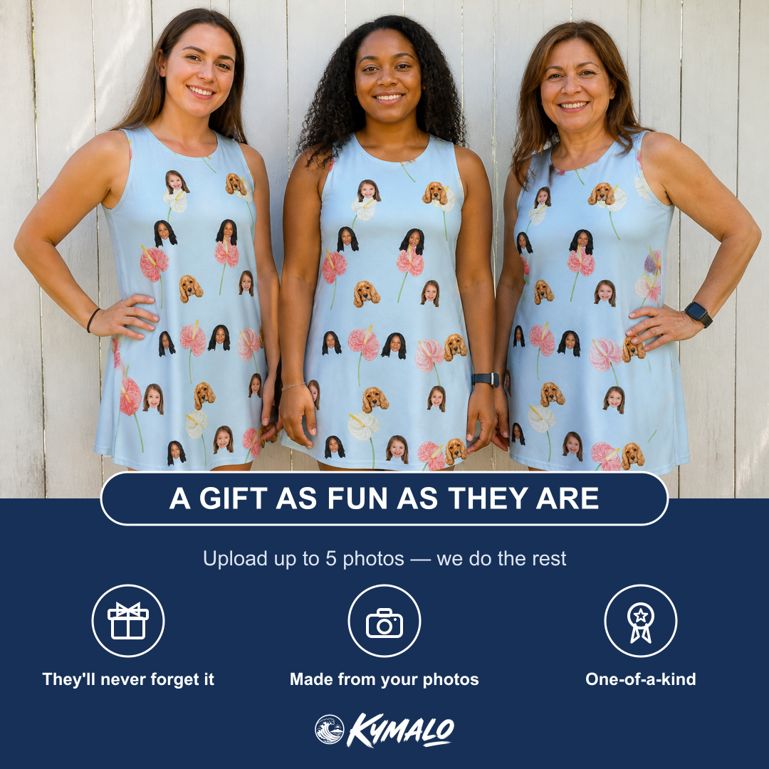 Friends in matching Women's Spatha Spark Custom Face Tank Dress — a group gift photo