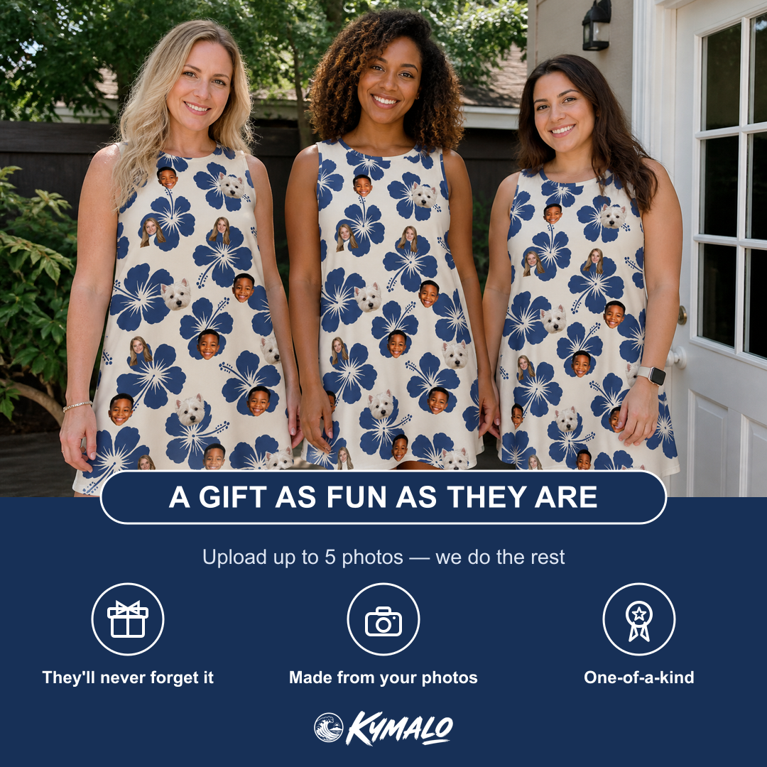 Friends in matching Women's Flora Fiesta Custom Face Tank Dress — a group gift photo