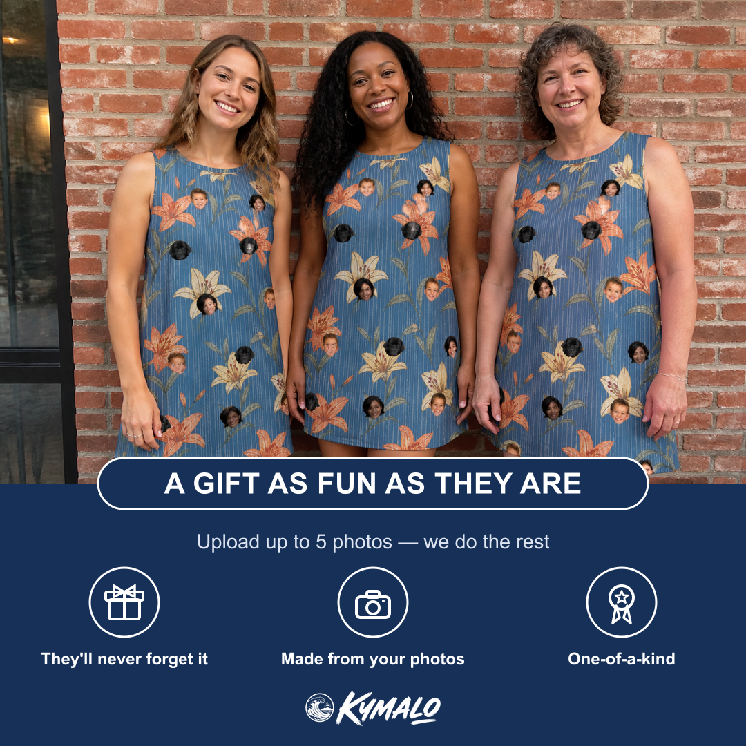 Friends in matching Women's Lily Limelight Custom Face Tank Dress — a group gift photo