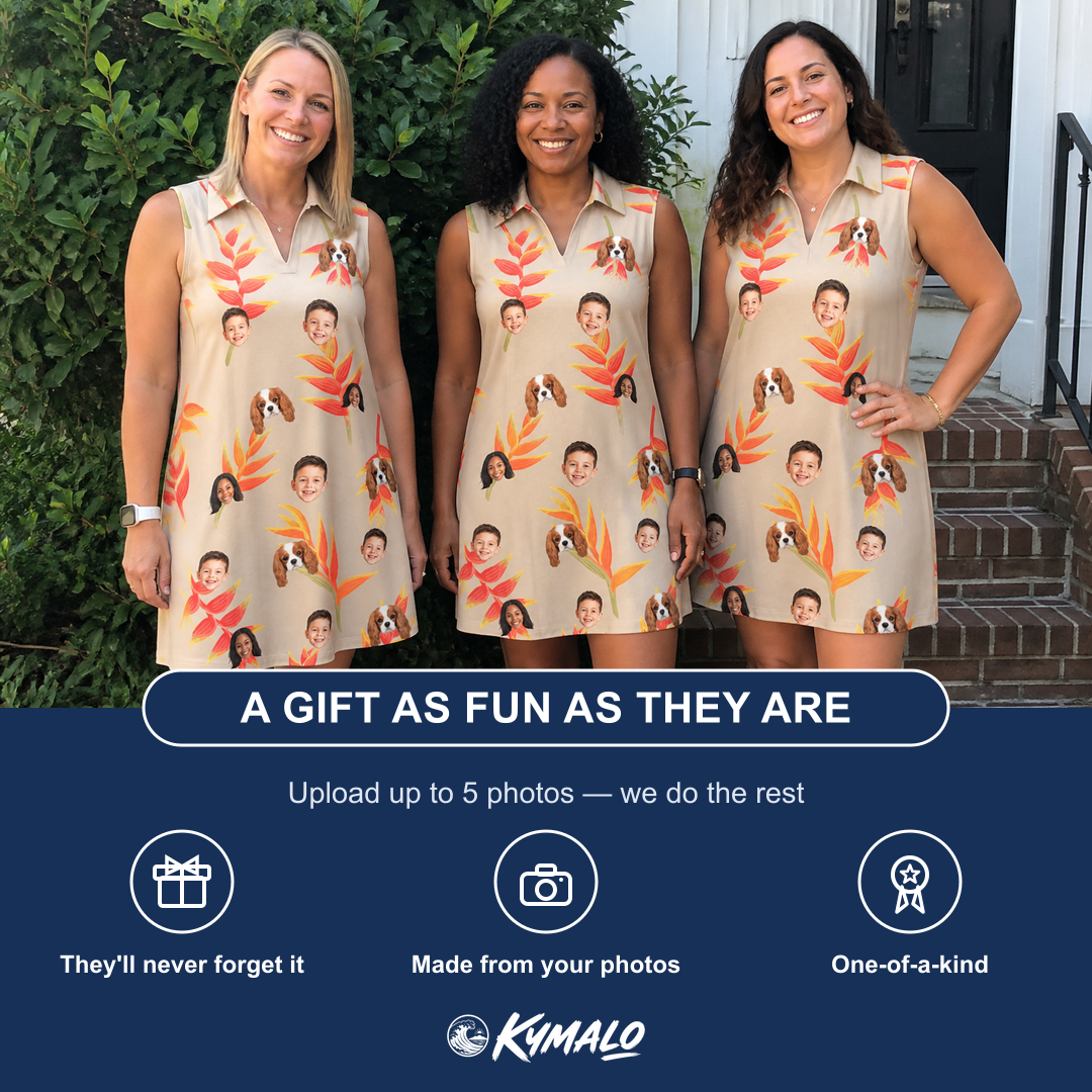 Friends in matching Women's Bract Attack Custom Face V-Neck Dress — a group gift photo