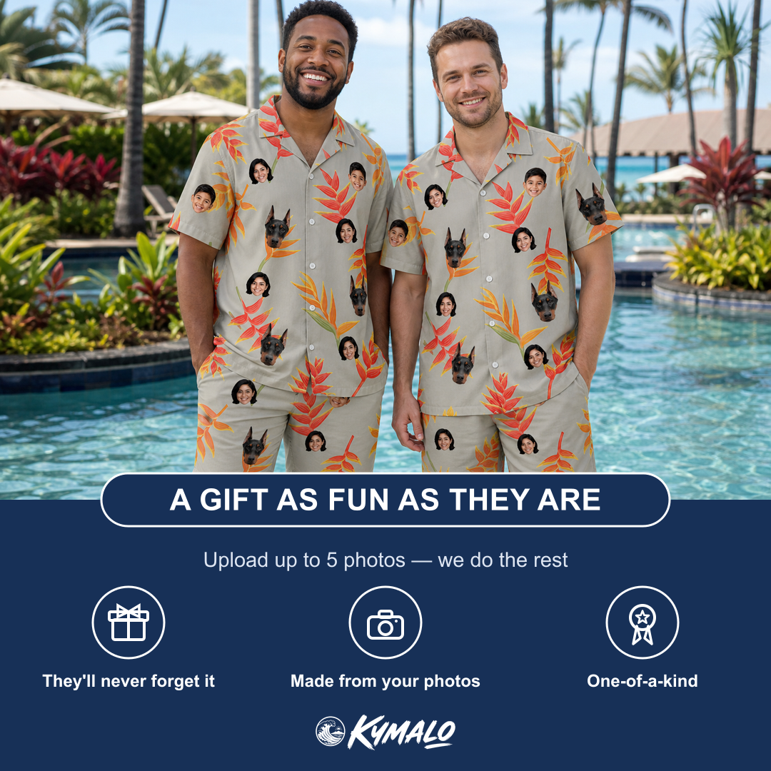 Friends in matching Men's Bract Attack Custom Face Shirt & Shorts Set — a group gift photo