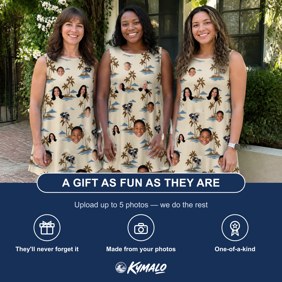 Friends in matching Women's Botanical Breeze Custom Face Tank Dress — a group gift photo
