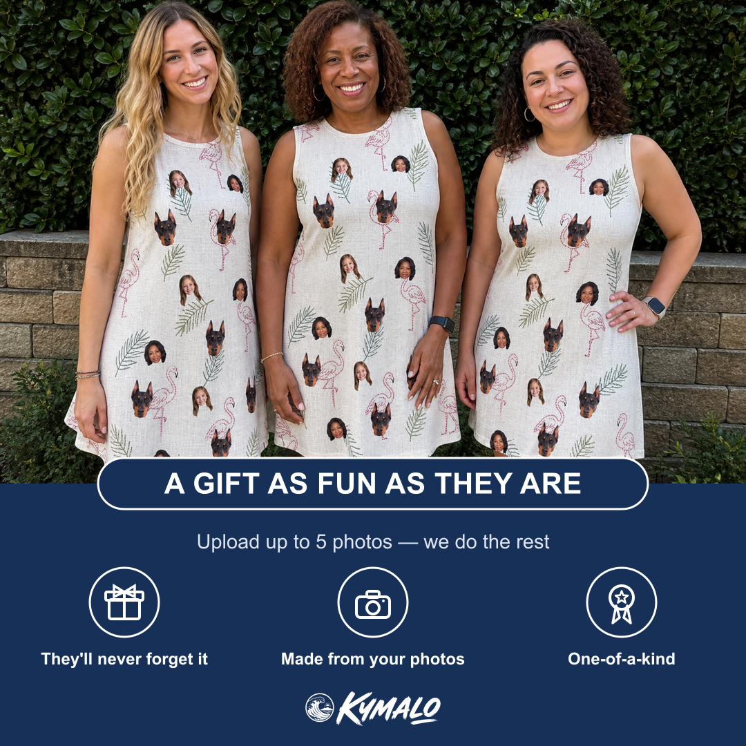 Friends in matching Women's Tropical Tippytoes Custom Face Tank Dress — a group gift photo