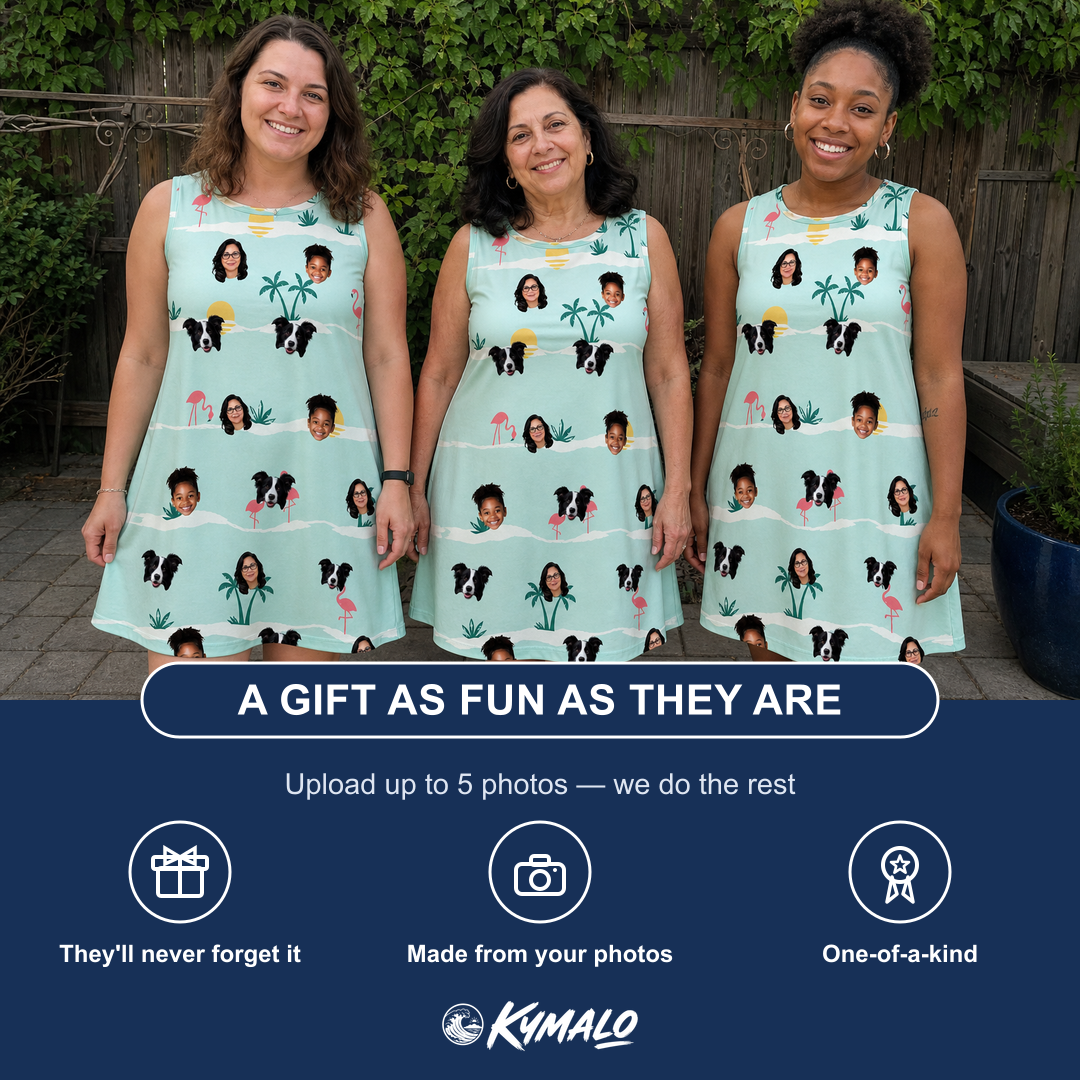 Friends in matching Women's Roseate Runners Custom Face Tank Dress — a group gift photo