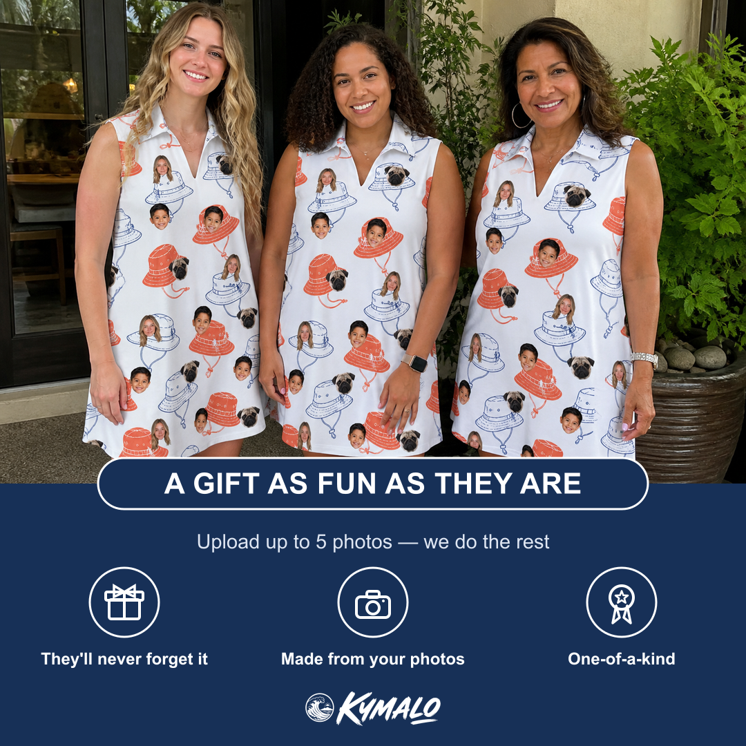 Friends in matching Women's Hooked Brims Custom Face V-Neck Dress — a group gift photo