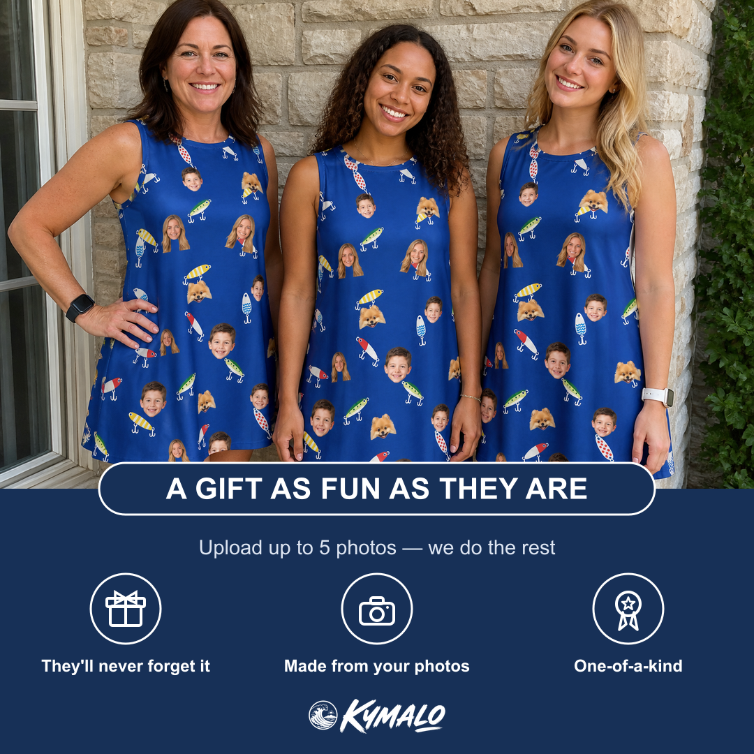 Friends in matching Women's Lure Lore Custom Face Tank Dress — a group gift photo