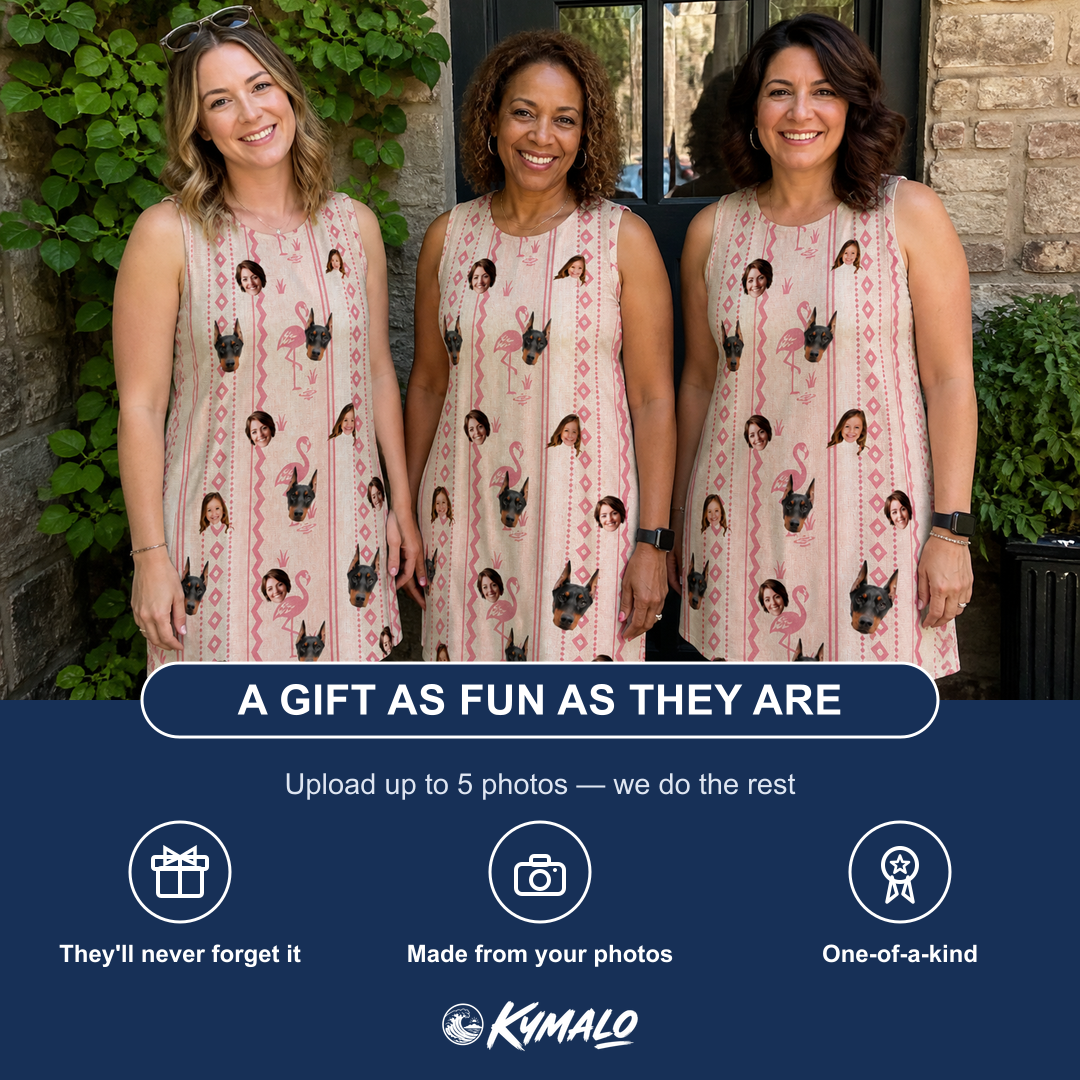Friends in matching Women's Waddle Wink Custom Face Tank Dress — a group gift photo