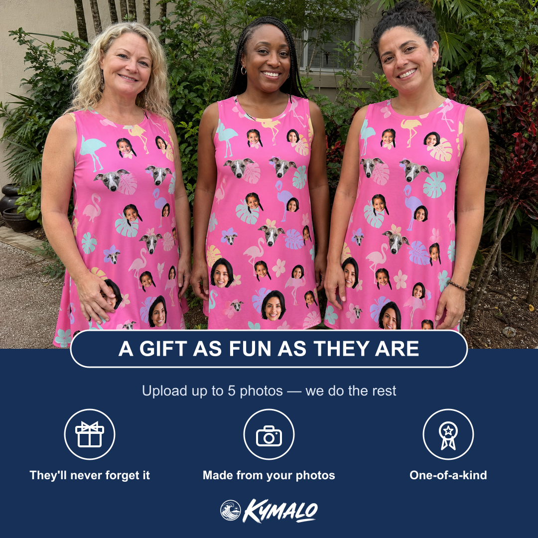 Friends in matching Women's Fuchsia Flock Custom Face Tank Dress — a group gift photo