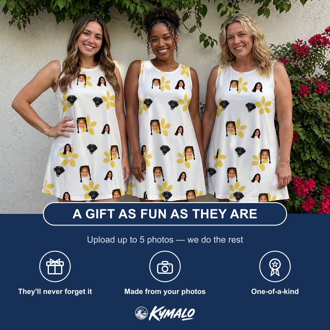 Friends in matching Women's Island Incense Custom Face Tank Dress — a group gift photo