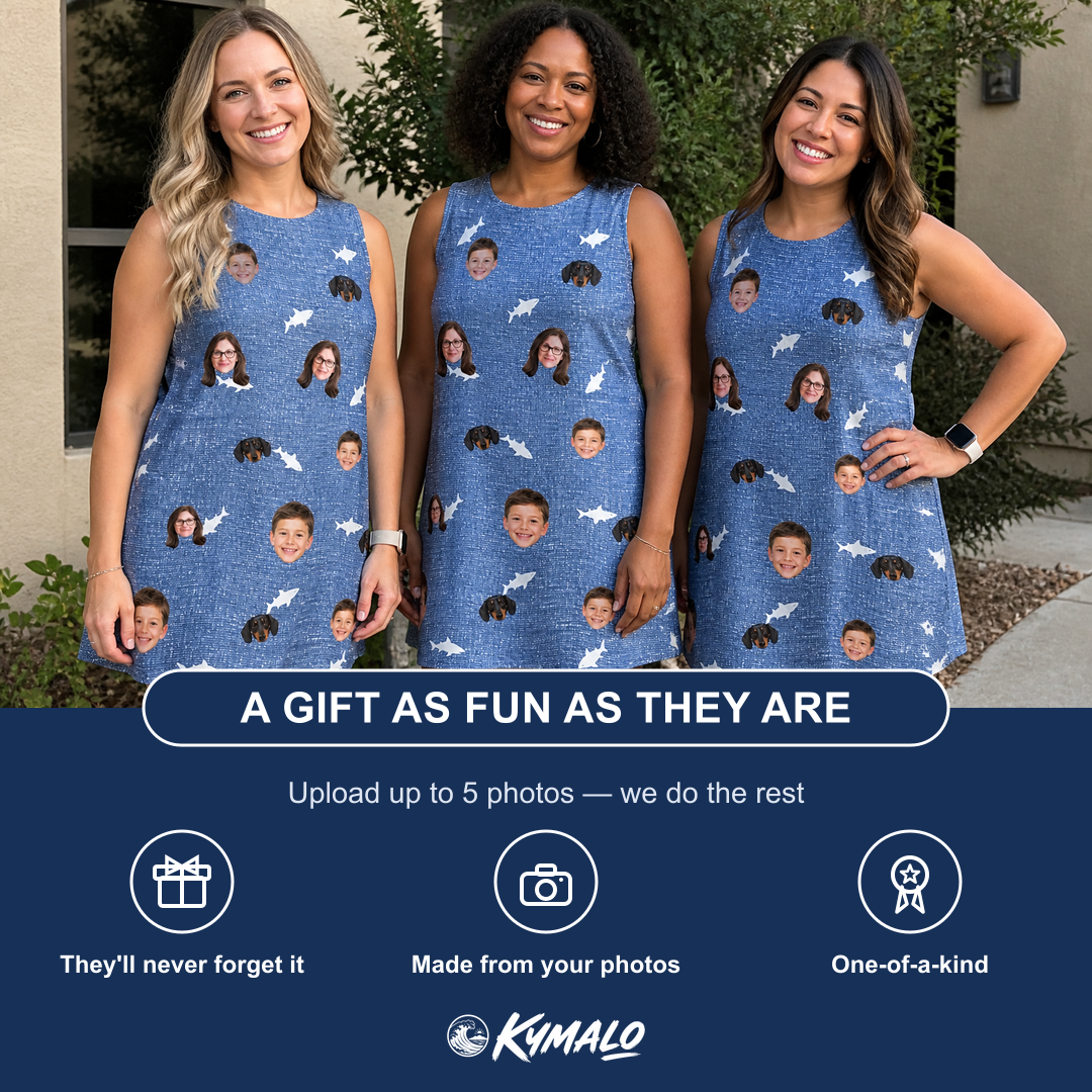 Friends in matching Women's Mako Minnows Custom Face Tank Dress — a group gift photo