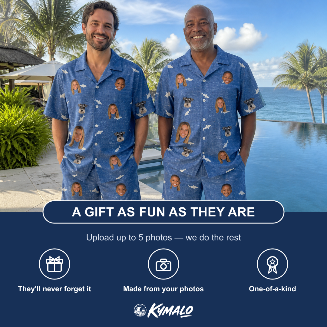 Friends in matching Men's Mako Minnows Custom Face Shirt & Shorts Set — a group gift photo