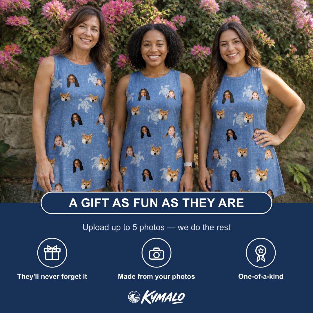 Friends in matching Women's Flipper Floats Custom Face Tank Dress — a group gift photo