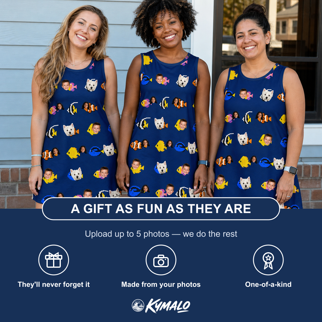 Friends in matching Women's Tide Tangos Custom Face Tank Dress — a group gift photo